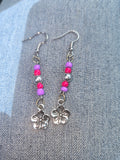 Beaded silver flower drop earrings