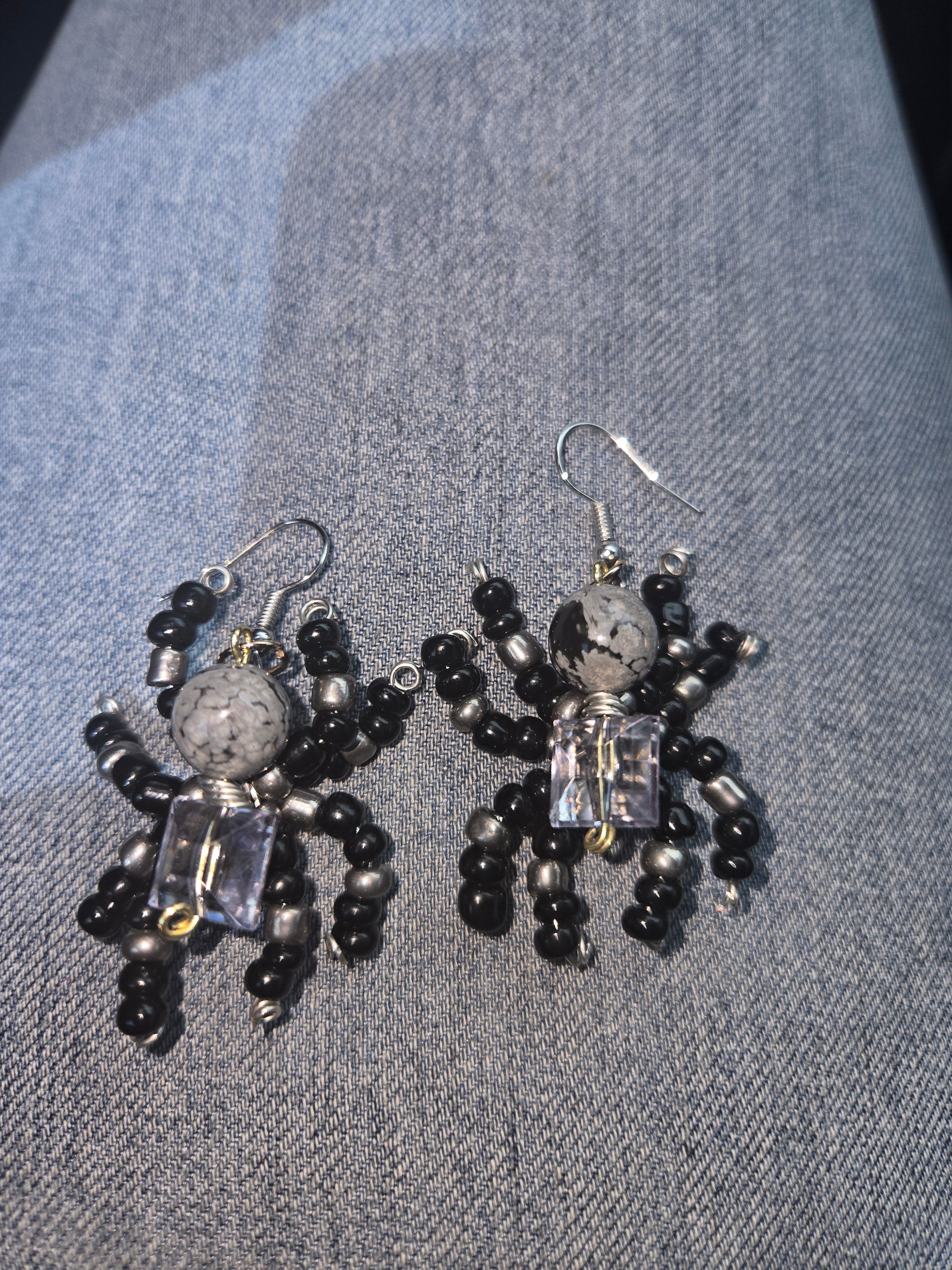 Snowflake obsidian spider earrings