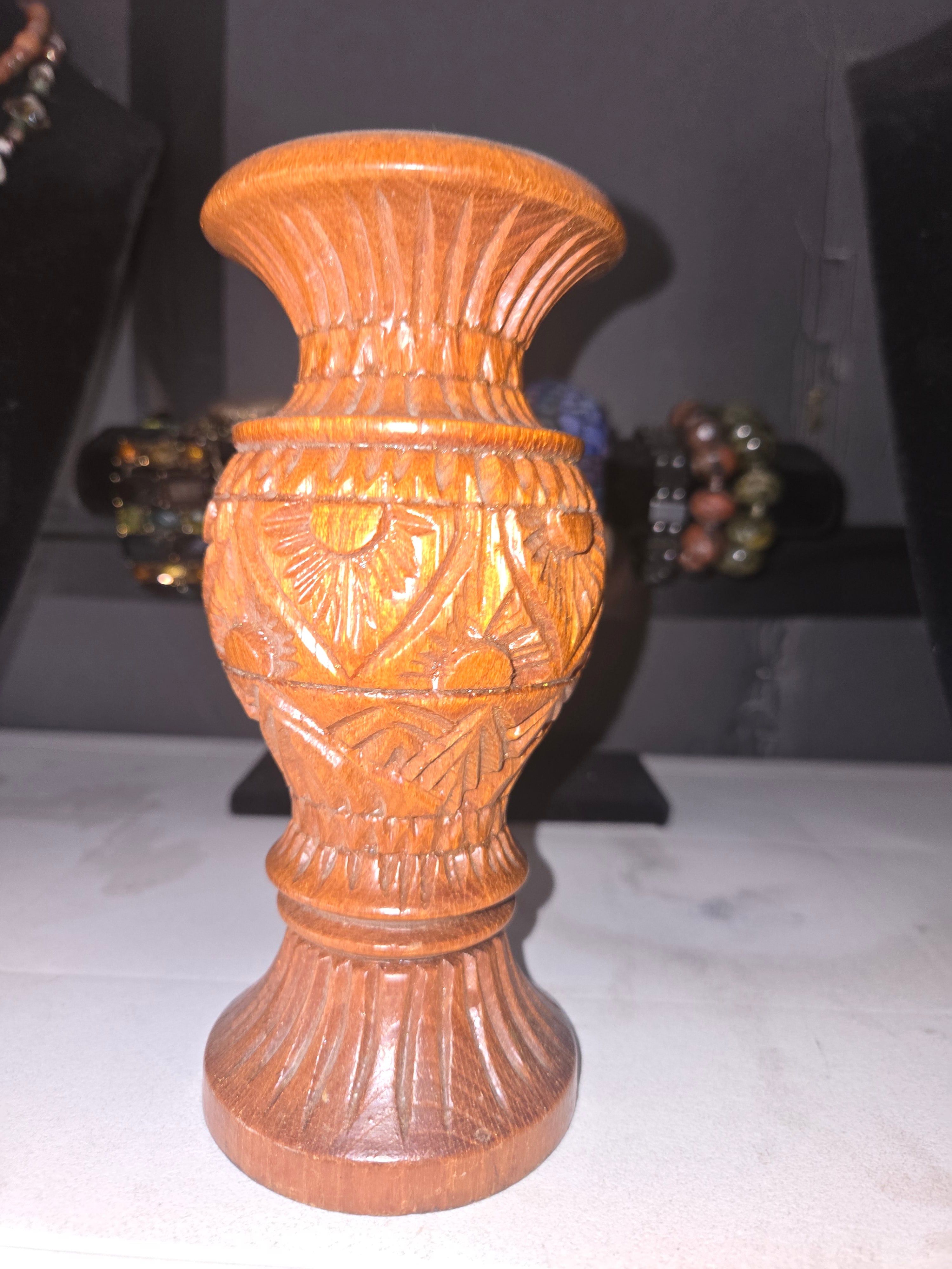 Hand carved wood candle holder